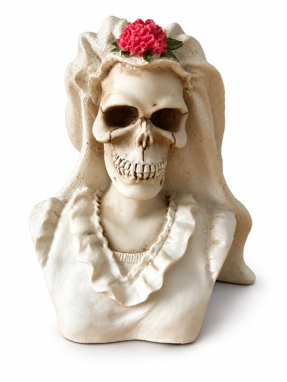 Gothic Skeleton Bride Bust Pink Rose Veil Skull Halloween Decor